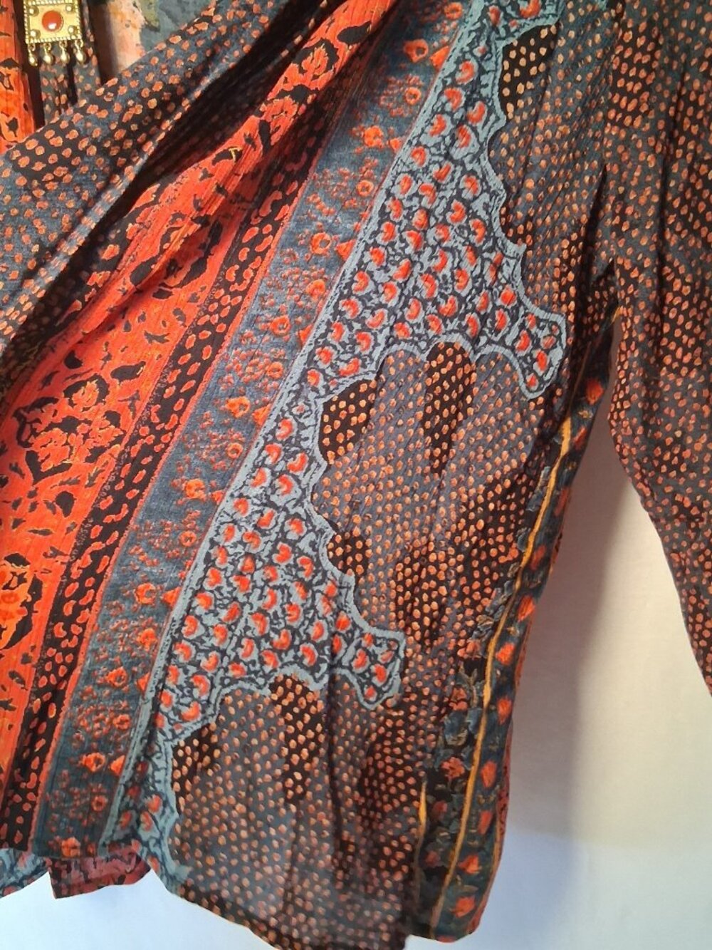 Vintage 1990s Carole Little Petites Blouse 12 P Boho Crinkle Rayon Jingle Artsy - Picture 16 of 16